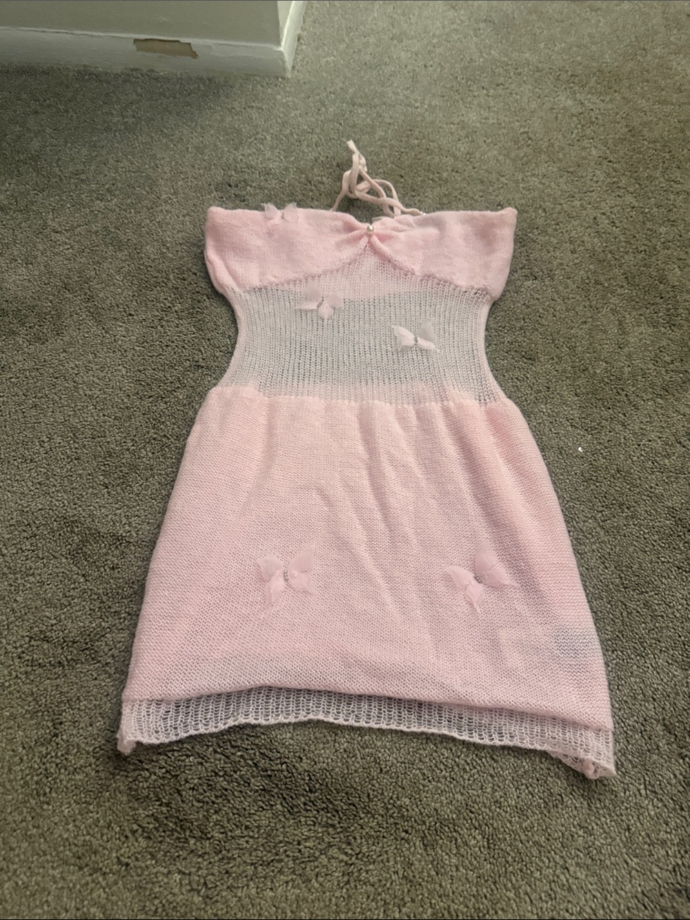 Pink Knit Sundress with Butterfly Accents